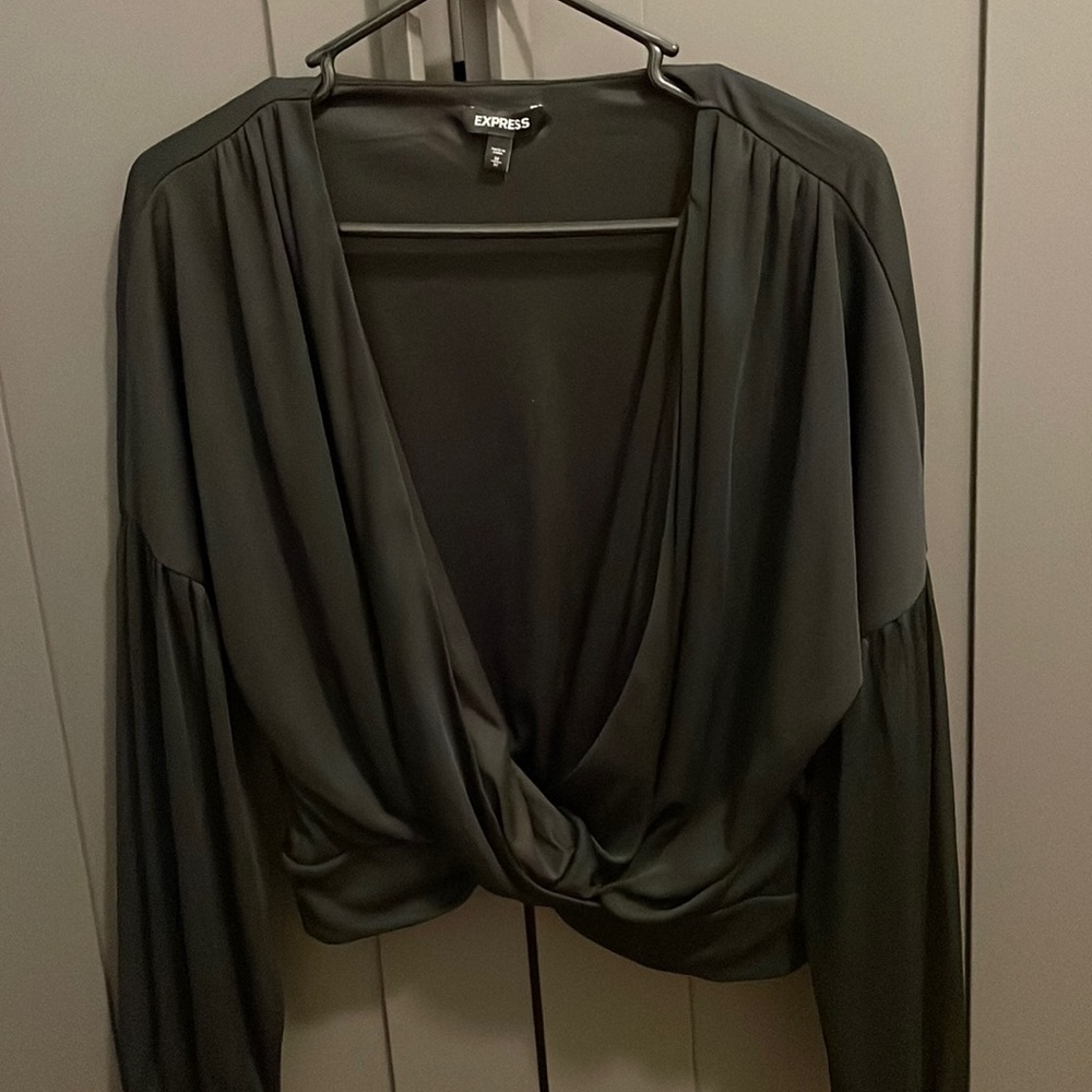 Classy black blouse with sheer sleeves